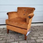 Fauteuil, dames kuipje Chesterfield stijl stof goud velvet, Ophalen, Chesterfield, 75 tot 100 cm, Zo goed als nieuw