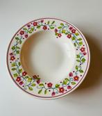 6 Diepe borden met bloemmotief in roze en groen, Huis en Inrichting, Gebruikt, Ophalen of Verzenden, Bord(en), Overige stijlen