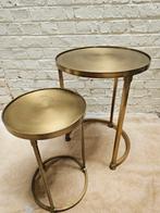 Inschuifbare koperen bijzettafels, gespot in RTL Boulevard., Minder dan 55 cm, Gebruikt, Metaal of Aluminium, Rond
