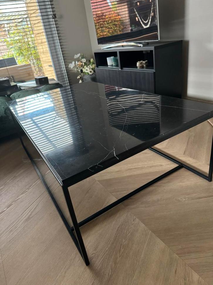 Zwarte marmeren salontafel - 140x80 cm, Huis en Inrichting, Tafels | Salontafels, Gebruikt, Minder dan 50 cm, 50 tot 100 cm, 100 tot 150 cm