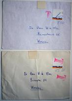 2 enveloppen met kantstuk van misdrukzegel en strafport, Postzegels en Munten, Brieven en Enveloppen | Nederland, Ophalen of Verzenden