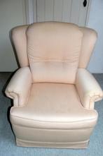 Grote hoge fauteuil beige crème stof stoel, Huis en Inrichting, 75 tot 100 cm, Gebruikt, Stof, 75 tot 100 cm