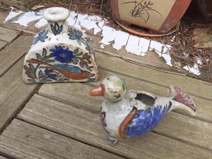 Perzië "Vaas + Vogelvaas" 19e eeuws Aardewerk Qatar Dynasty, Antiek en Kunst, Kunst | Niet-Westerse kunst, Ophalen of Verzenden