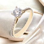 18K Solitaire Ring Geelgoud met 1.20 Carat Diamanten CVD, Ophalen of Verzenden, Zo goed als nieuw, 17 tot 18, Dame