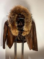 Leren jas met bontkraag, Maat 38/40 (M), Bruin, Ophalen of Verzenden, Onbekend
