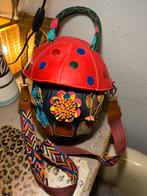 Vintage leren designers schoudertasje tas bewerkt bohemian, Ophalen of Verzenden, Zo goed als nieuw, Overige kleuren, Schoudertasje