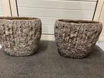 Rustiek grijze aardewerk bloempotten  1 kleine, 2 grote, 25 tot 40 cm, Rond, Ophalen of Verzenden, Zo goed als nieuw