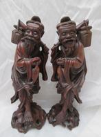 2 Gespiegelde Hardhouten Beelden Chinese? Vissers 21 cm, Antiek en Kunst, Ophalen of Verzenden