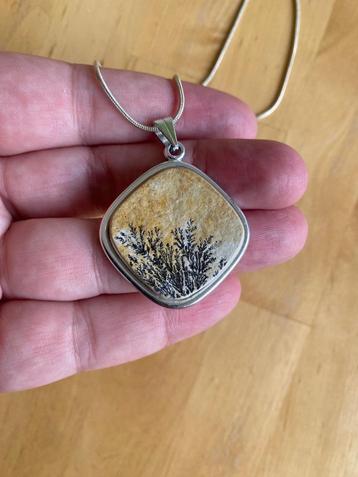 Dendriet zandsteen hanger aan Zilverkleurige ketting zgan!   beschikbaar voor biedingen