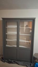 Woood Vitrinekast Vince met schuifdeuren leem/grijs, Ophalen, 100 tot 150 cm, 200 cm of meer, Grenenhout