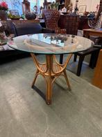 Bali Stijl Glazen Tafel met Rotan Onderstel, Ophalen, Rechthoekig, 50 tot 100 cm, Bohemian