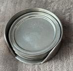 Tinnen Onderzetters Set van 6 in Houder Vintage Stijl Zilver, Antiek en Kunst, Antiek | Tin, Ophalen