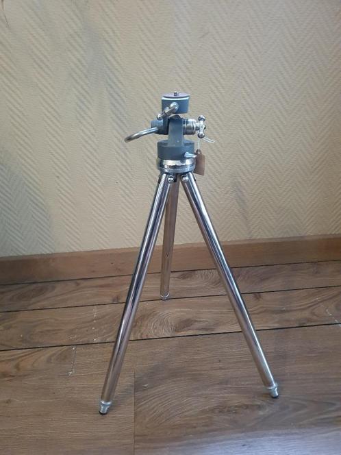 Vintage camera statief, chromen en messing poten in foudraal, Audio, Tv en Foto, Fotografie | Statieven en Balhoofden, Zo goed als nieuw