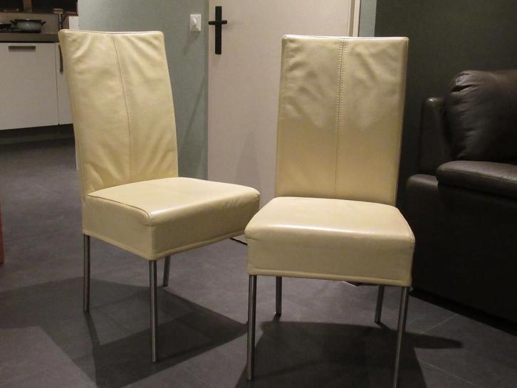 Eetstoelen kunstleer geel - 2 stuks, Huis en Inrichting, Stoelen, Gebruikt, Twee, Kunststof, Overige kleuren, Ophalen