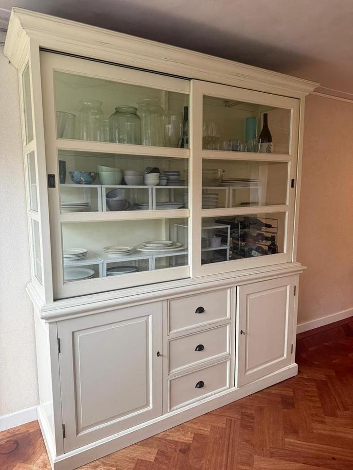 Grote Engelse vitrinekast met schuifdeuren, Huis en Inrichting, Kasten | Vitrinekasten, Gebruikt, 200 cm of meer, 150 tot 200 cm