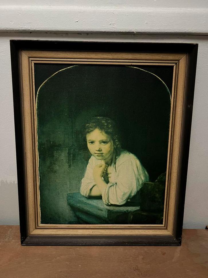 Schilderij “Meisje in venster” Rembrandt 1645 - Reproductie, Antiek en Kunst, Kunst | Schilderijen | Klassiek, Ophalen of Verzenden