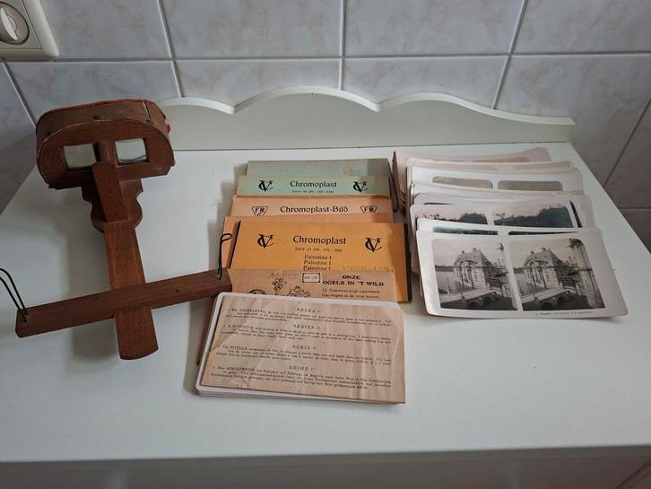 Stereoscoop met veel kaarten - verzamelobject, Antiek en Kunst, Antiek | Overige Antiek, Ophalen of Verzenden