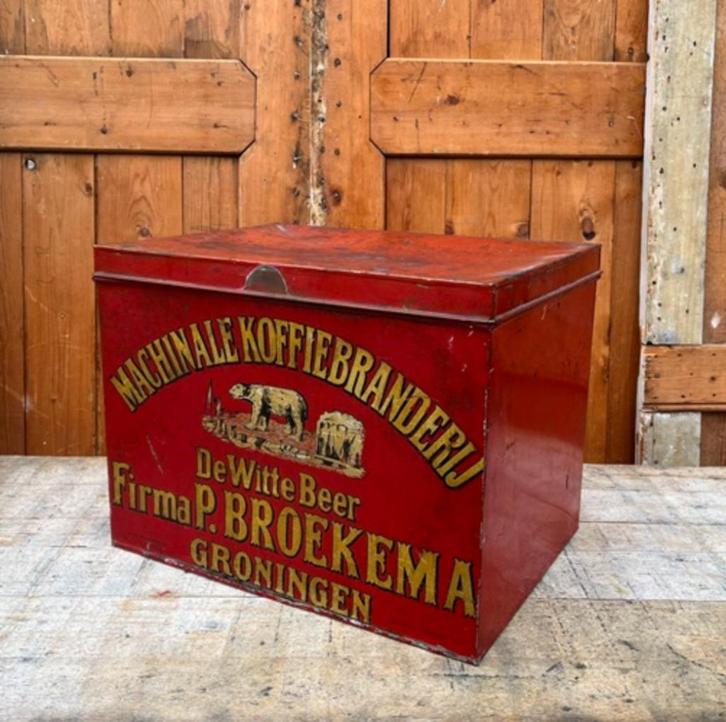 Winkelblik De Witte Beer Broekema Groningen koffiebranderij, Verzamelen, Blikken, Gebruikt, Koffie, Ophalen of Verzenden