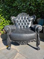 Vintage barok leren fauteuil, Ophalen, Gebruikt, 75 tot 100 cm, Leer