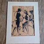 Gesigneerde expressionistische grafische prent (fiets), Ophalen of Verzenden