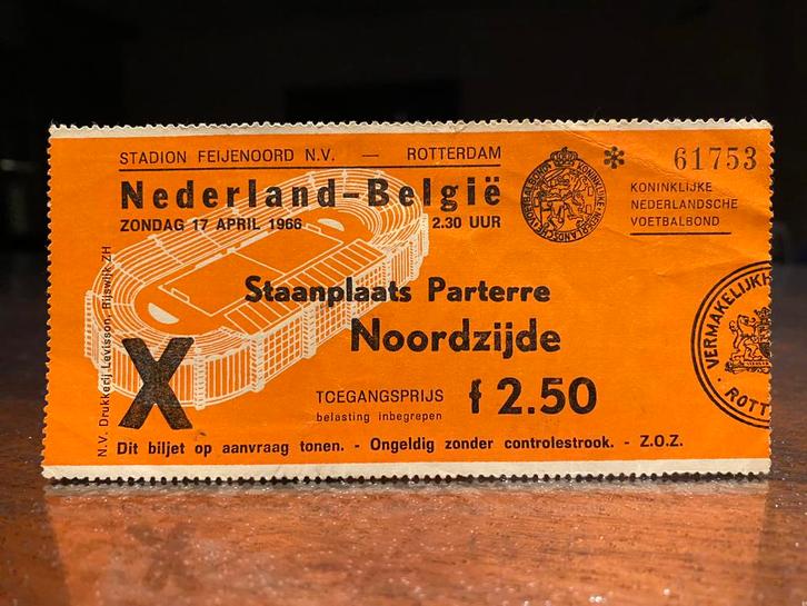 Voetbal Ticket Nederland-België 1966, Verzamelen, Sportartikelen en Voetbal, Gebruikt, Overige typen, Feyenoord, Ophalen of Verzenden