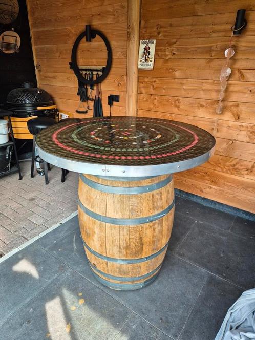 Stoere statafel van een wijnvat met epoxy blad, Huis en Inrichting, Tafels | Statafels, Zo goed als nieuw, Ophalen