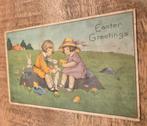 Jongen en meisje spelen met kuiken en konijn in de wei, Verzamelen, Ansichtkaarten | Themakaarten, Verzenden, 1920 tot 1940, Gelopen