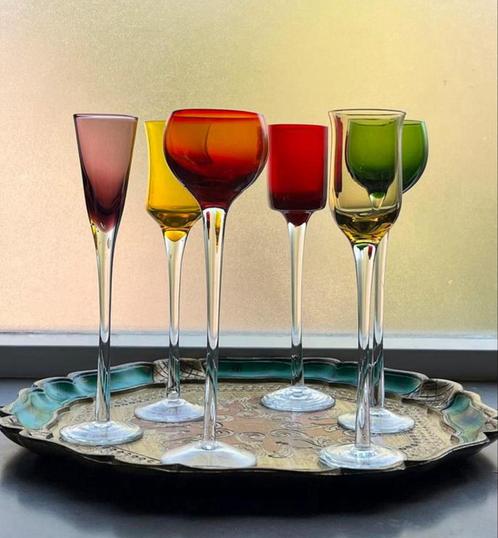 Hoge mondgeblazen likeurglaasjes Lyngby 18cm, Antiek en Kunst, Antiek | Glas en Kristal, Ophalen of Verzenden