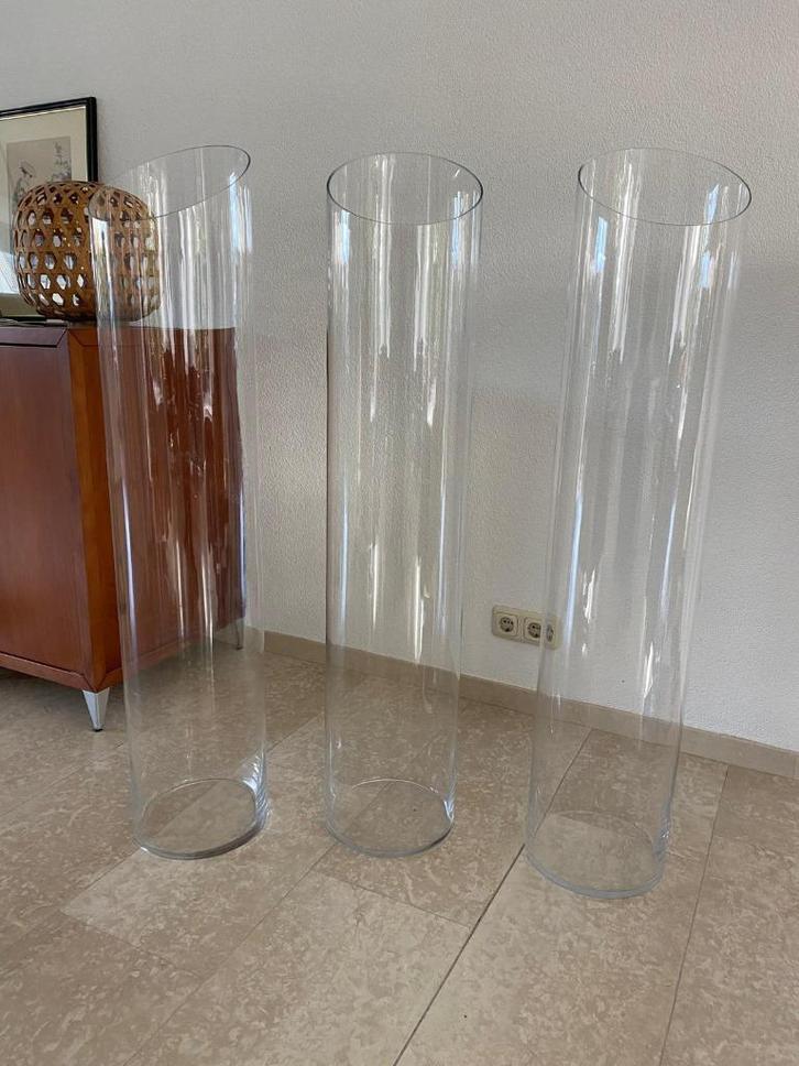 XXL 3-cilinder vazen – 120 x 25 cm (set), Huis en Inrichting, Woonaccessoires | Vazen, Zo goed als nieuw, Wit, 75 cm of meer, Glas