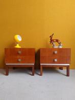 Set vintage design nachtkastjes, night stands, kastjes, Huis en Inrichting, Overige materialen, Gebruikt, Minder dan 45 cm, Vintage