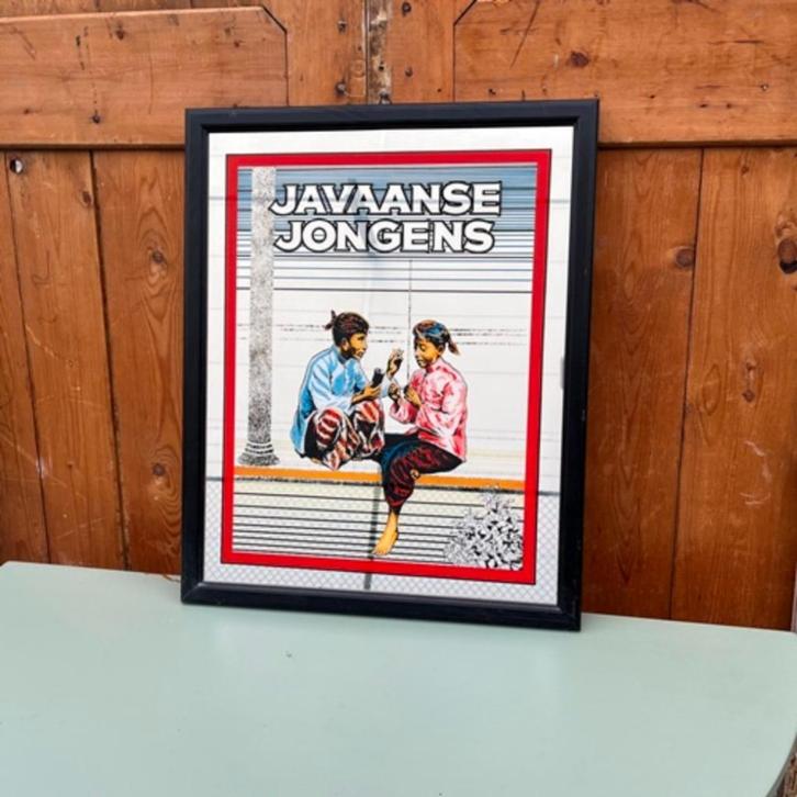 Spiegel pubspiegel Javaanse Jongens origineel 44 x 55 cafe, Verzamelen, Rookartikelen, Aanstekers en Luciferdoosjes, Gebruikt