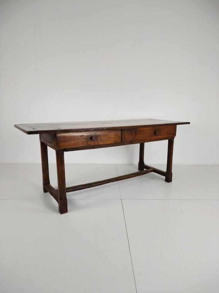 Franse 18e-eeuwse eettafel – Massief eiken, schuifladen, Antiek en Kunst, Antiek | Meubels | Tafels, Ophalen