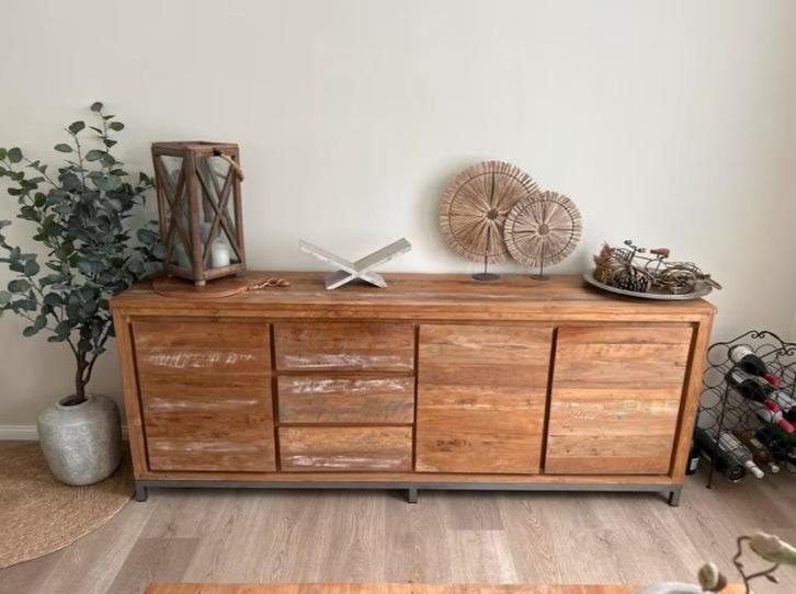 Dressoir Teak hout 220 cm, Huis en Inrichting, Kasten | Dressoirs, Gebruikt, 200 cm of meer, 25 tot 50 cm, Met lade(s), Met deur(en)