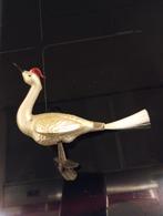 Antieke glazen kerstbal vogel op klem met veer, Diversen, Kerst, Ophalen