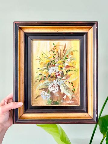 Vintage bloemen schilderij wildboeket wanddecoratie beschikbaar voor biedingen