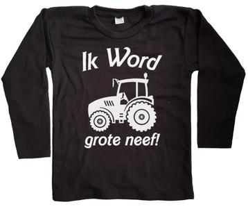 Tekst shirt baby/kind? Shirt grote neef tractor