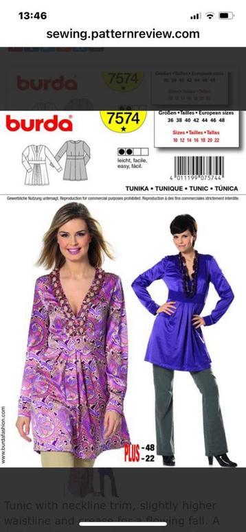 Burda 7574 tuniek beschikbaar voor biedingen