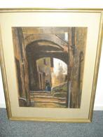Ger van Vliet [1931], pastel 2, poortje met trap, Antiek en Kunst, Kunst | Schilderijen | Klassiek, Ophalen