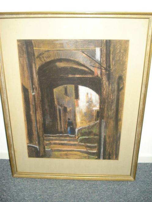 Ger van Vliet [1931], pastel 2, poortje met trap, Antiek en Kunst, Kunst | Schilderijen | Klassiek, Ophalen