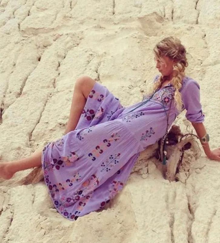 Prachtige lavendel jurk L geborduurd boho Ibiza maxi dress, Kleding | Dames, Jurken, Zo goed als nieuw, Maat 42/44 (L), Paars