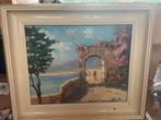 Klassiek schilderij J. Grillo, Italiaans landschap met zeezi, Ophalen