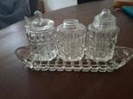 Vintage glazen setje mosterd peper en zout., Antiek en Kunst, Ophalen of Verzenden