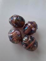 4 lampwork glaskralen bruin paars kralen gestreept, Ophalen of Verzenden, Nieuw, Kraal