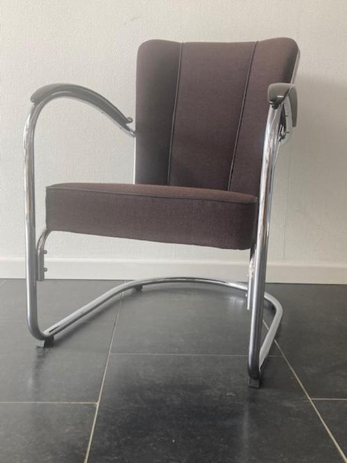 Gispen 412 fauteuil, hoogglans chroom, De Ploeg Accent stof, Huis en Inrichting, Fauteuils, Gebruikt, Metaal, Stof, 50 tot 75 cm