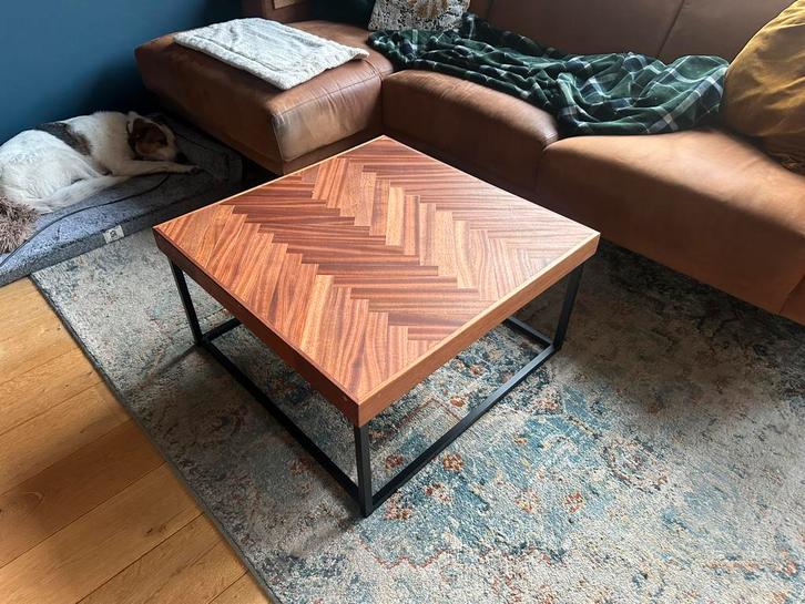 Salontafel mahonie visgraat, Huis en Inrichting, Tafels | Salontafels, Zo goed als nieuw, Minder dan 50 cm, 50 tot 100 cm, Rond