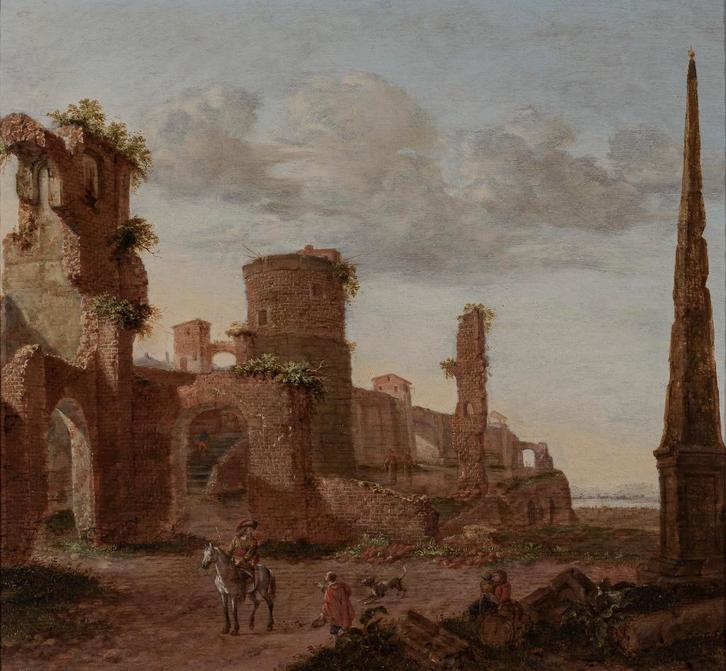 Emanuel Murant - Landschap met een obelisk en enkele figuren, Antiek en Kunst, Kunst | Schilderijen | Klassiek, Ophalen of Verzenden