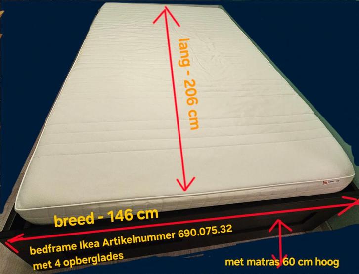 Ikea bedframe BRIMNES met matras 140x200, Huis en Inrichting, Slaapkamer | Matrassen en Bedbodems, Zo goed als nieuw, 140 cm, 200 cm