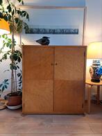 Vintage Zweedse schoolkast in masurbjörk (Karelische berk) –, Huis en Inrichting, Kasten | Dressoirs, Ophalen, Gebruikt, 25 tot 50 cm