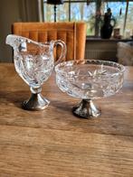 Roomstel suikerpot melkkan boheems kristal op zilveren voet, Huis en Inrichting, Keuken | Servies, Ophalen of Verzenden, Overige materialen