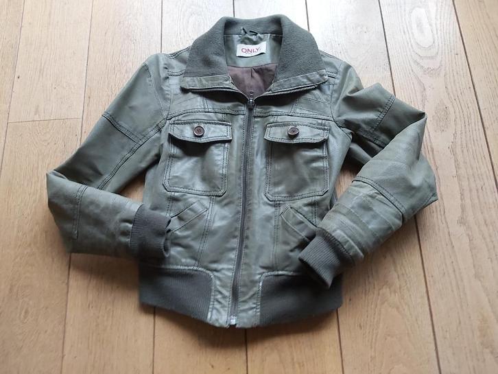 ** Leren jasje Only  **, Kleding | Dames, Jassen | Winter, Zo goed als nieuw, Maat 38/40 (M), Groen, Ophalen of Verzenden